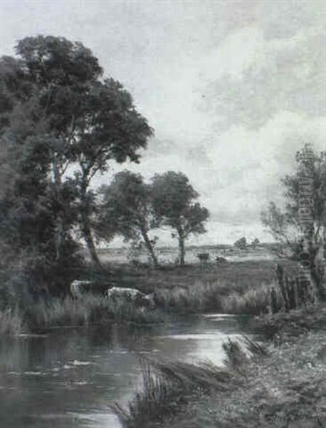 Evening On The Kennet, Berkshire Oil Painting by Henry H. Parker