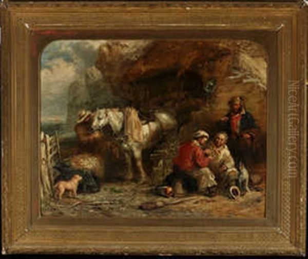 Smugglers Selling Casks Of Liquor At A Coastal Hideout Oil Painting by Henry Perlee Parker