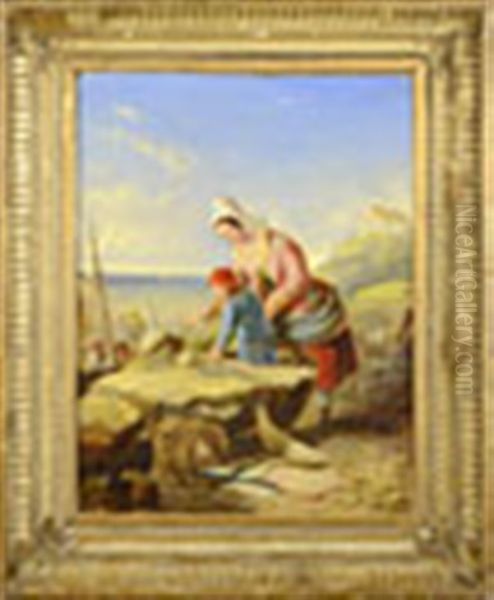 Fishing Scene Oil Painting by Henry Perlee Parker