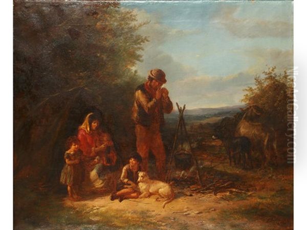 Gypsy Family At A Wayside Rest Oil Painting by Henry Perlee Parker