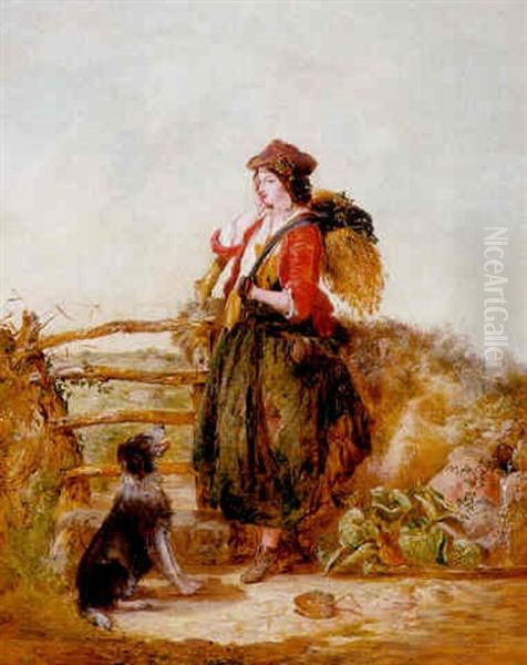 Junge Landfrau Mit Ahrengabe An Holzernem Gatter Oil Painting by Henry Perlee Parker