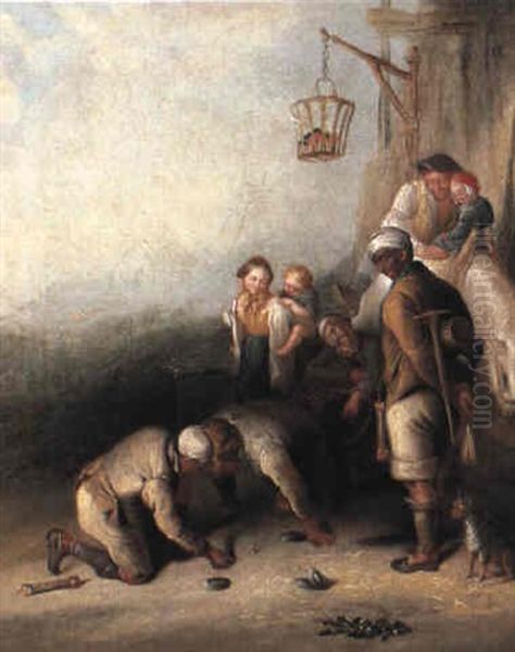 Pitmen Playing Quoits Oil Painting by Henry Perlee Parker