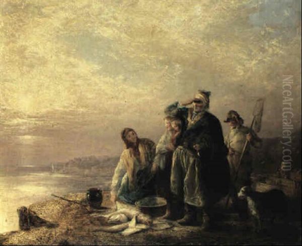 The Sunset Of Life: Scene On The Coast Of Northumberland Oil Painting by Henry Perlee Parker