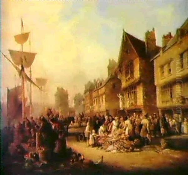 The Old Quayside, Newcastle Oil Painting by Henry Perlee Parker