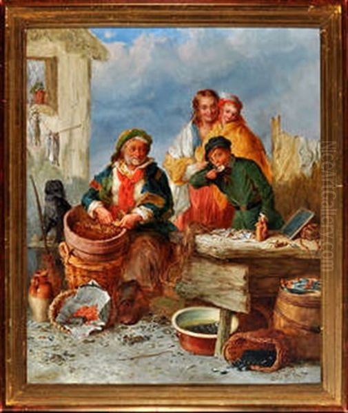 A Fisherman Selling Oysters And Other Shellfish Oil Painting by Henry Raphael Hyde Parker