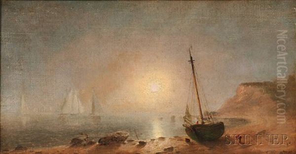 Quiet Harbor, Sun Breaking Through Oil Painting by John Adams Parker