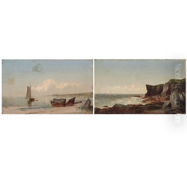 Sailboats By The Shore Oil Painting by John Adams Parker