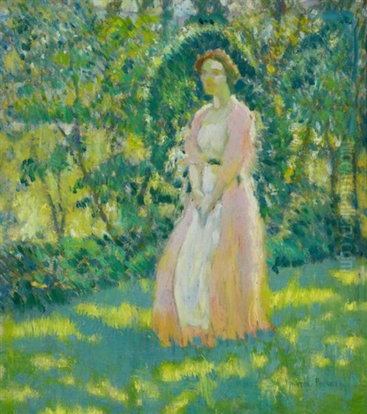 Lady In A Garden Oil Painting by Lawton S. Parker