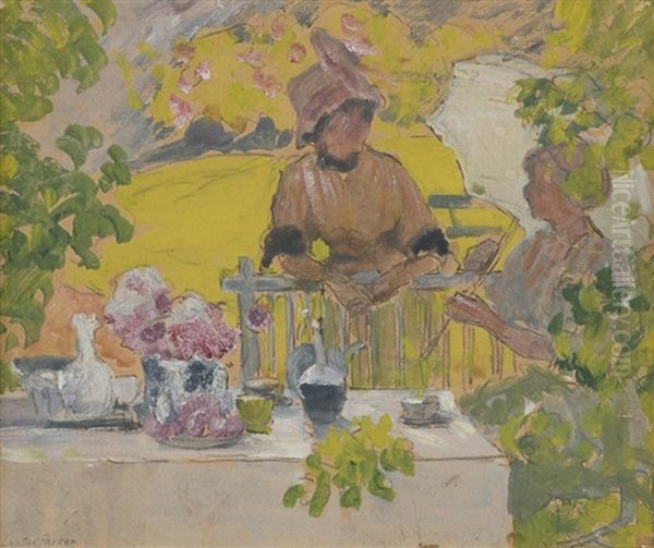 Picnic In The Garden Oil Painting by Lawton S. Parker