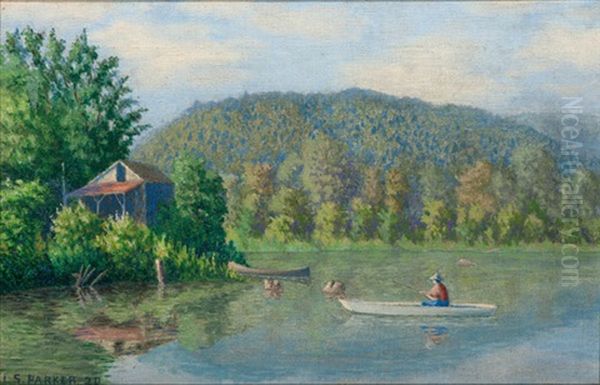 Lake Landscape Oil Painting by Lawton S. Parker