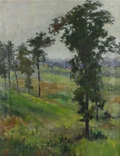 Landscape With Trees With Poppies And Lupines Oil Painting by Lawton S. Parker