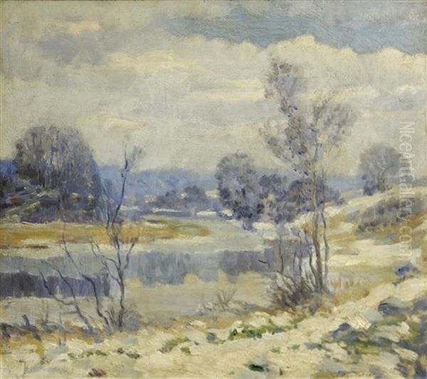 River In Winter Oil Painting by Lawton S. Parker