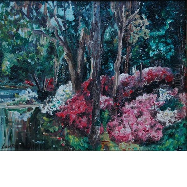 Flowers In A Forest Oil Painting by Lawton S. Parker