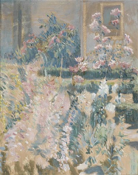 Garden Scene Oil Painting by Lawton S. Parker