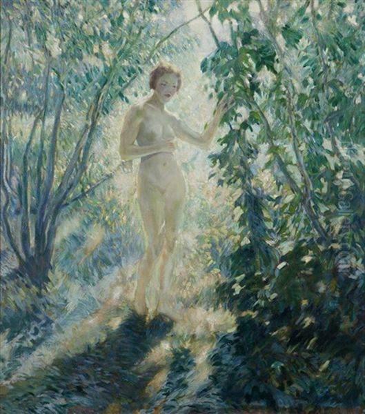 Nude In Sunlit Forest, Giverny Oil Painting by Lawton S. Parker