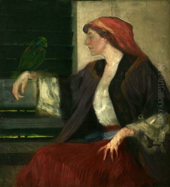 Lady With A Parrot Oil Painting by Lawton S. Parker