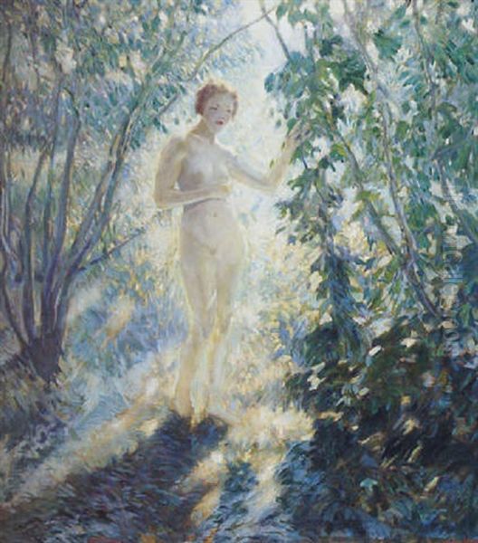 Nude In Sunlit Forest, Giverny Oil Painting by Lawton S. Parker