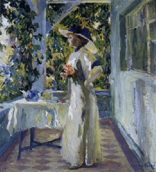 Teatime On The Veranda Oil Painting by Lawton S. Parker