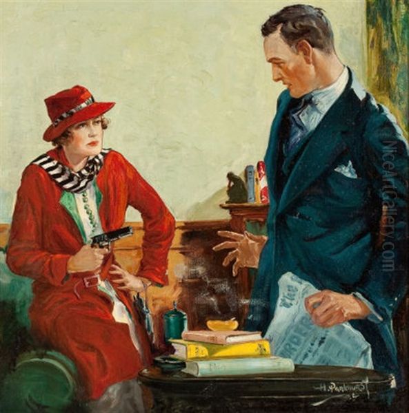 The Stick-up (pulp Magazine Cover For Complete Detective Novel Magazine, July 1934) Oil Painting by Harry V. Parkhurst