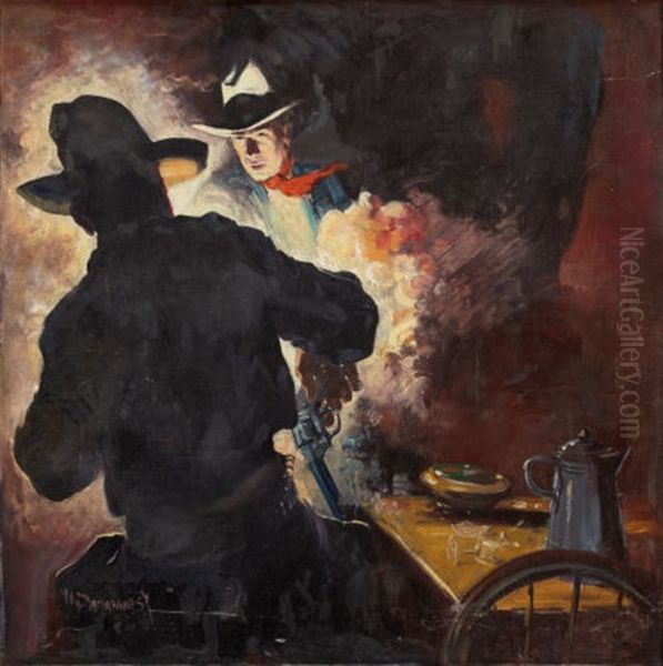 Who Draws First Cover Oil Painting by Harry V. Parkhurst