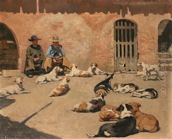 Escena Con Perros Oil Painting by Andres (Comte) Parlade y Heredia