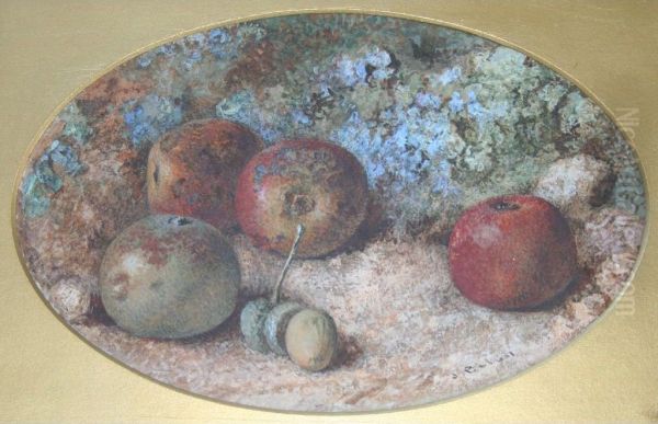 Apples An Acorns By A Mossy Bank Oil Painting by Jabez Bligh