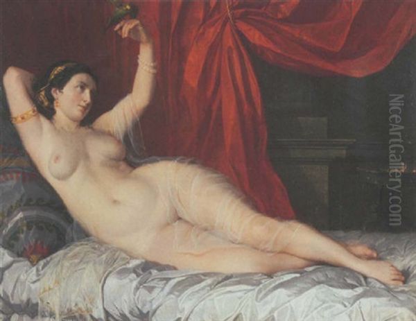 L'odalisque Au Perroquet Oil Painting by Edouard Edmond Ernest Parmentier