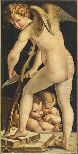 Cupid Making His Bow Oil Painting by  Parmigianino