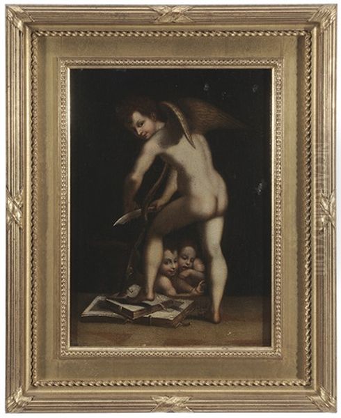 Cupid Carving His Bow Oil Painting by  Parmigianino