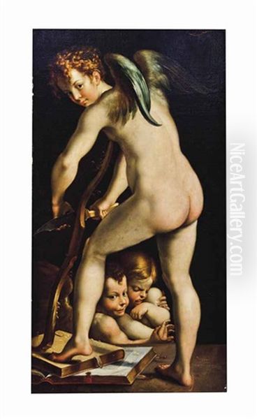 Cupid Fashioning His Bow Oil Painting by  Parmigianino