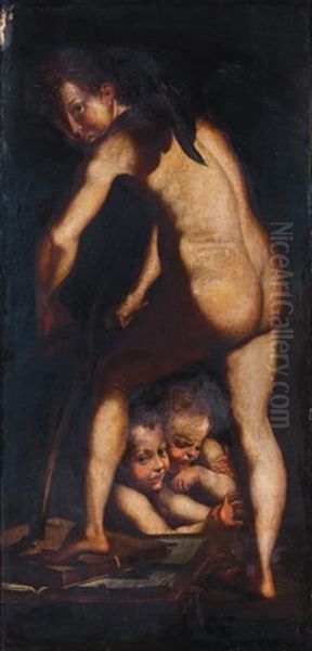 Cupidon Fabriquant Son Arc Oil Painting by  Parmigianino