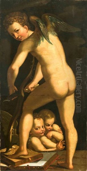 Amor Seinen Bogen Schnitzend Oil Painting by  Parmigianino