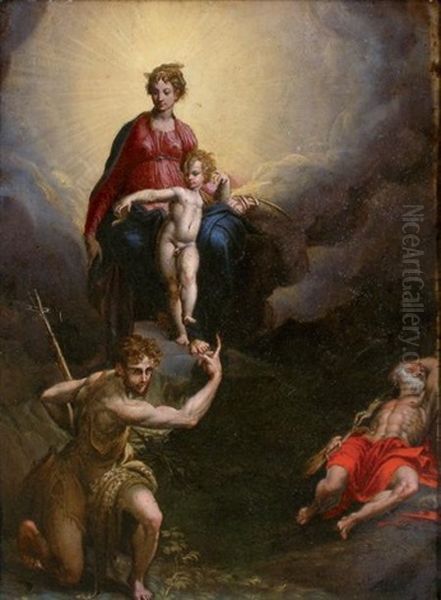 La Madone Et L'enfant Avec Saint Jean Baptiste Et Saint Jerome Oil Painting by  Parmigianino