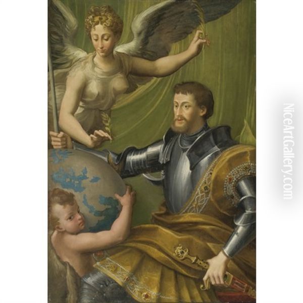 The Emperor Charles V Receiving The World (collab. W/studio) Oil Painting by  Parmigianino