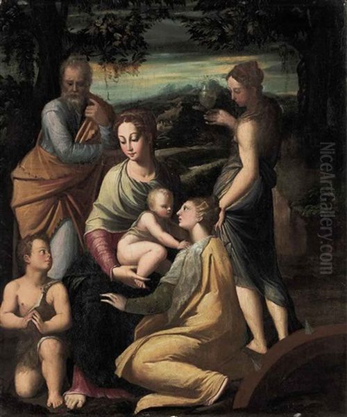 The Holy Family With The Infant Saint John The Baptist, Saints Margaret And Mary Magdalene Oil Painting by  Parmigianino