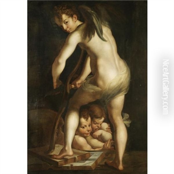 Cupid Fashioning His Bow Oil Painting by  Parmigianino