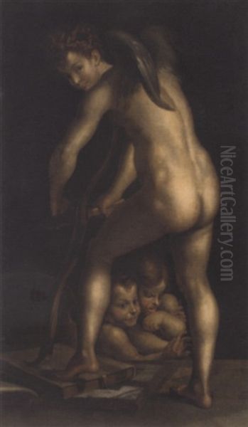 Cupid Carving His Bow Oil Painting by  Parmigianino