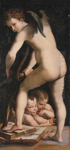 Cupid Carving His Bow Oil Painting by  Parmigianino