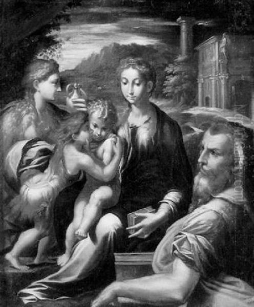 Holy Family With John The Baptist And Mary Magdalene Oil Painting by  Parmigianino