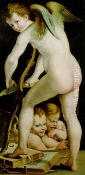 Cupido Che Fabbrica L'arco Oil Painting by  Parmigianino