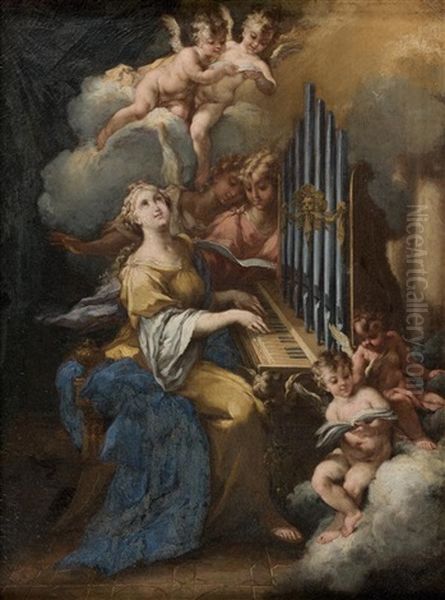 Sainte Cecile Entouree D'anges Oil Painting by  Parmigianino (Michele da Parma)