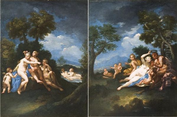 Venusz Oltoztetese (+ Szatir Nimfakkal; Pair) Oil Painting by  Parmigianino (Michele da Parma)