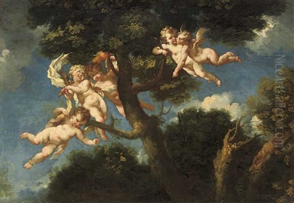 Putti Disporting In A Landscape Oil Painting by  Parmigianino (Michele da Parma)