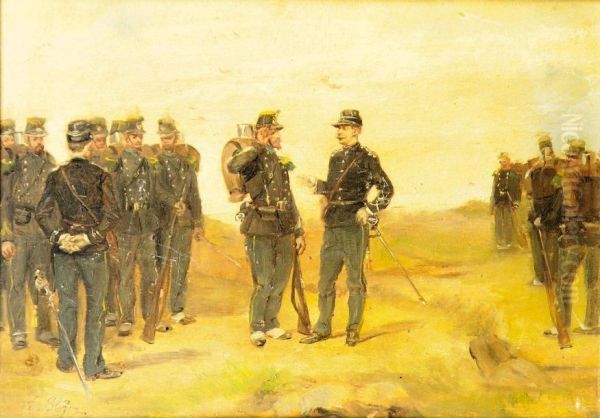 Chasseurs A Pied Oil Painting by Albert Bligny