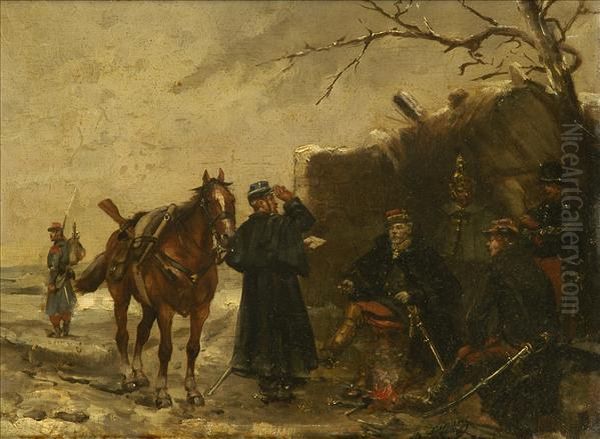 Off Duty; A Messagefrom The Front Oil Painting by Albert Bligny