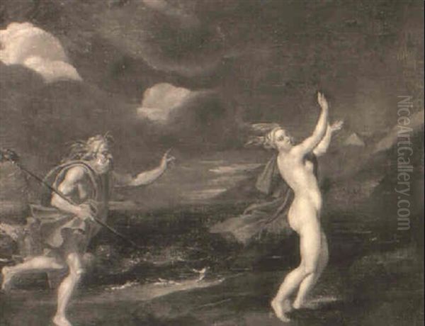 Neptune Surprising Caenis Oil Painting by  Parmigianino (Michele da Parma)