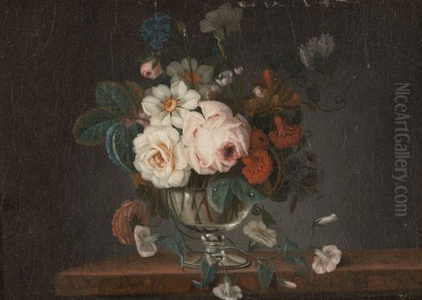 Vase De Fleurs Sur Un Entablement Oil Painting by Philippe Parpette