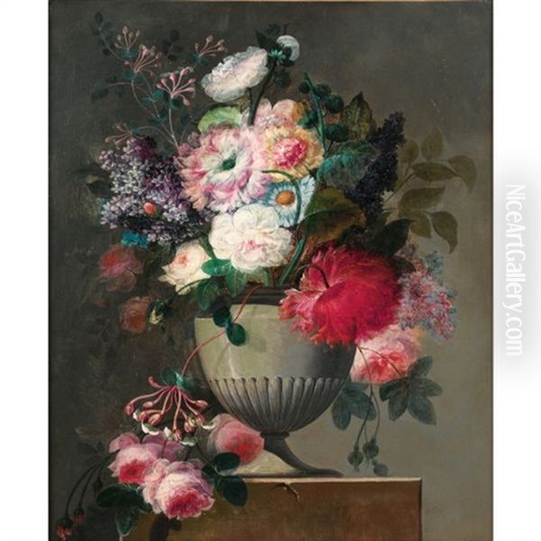 Nature Morte Au Vase De Fleurs Sur Un Entablement De Marbre (2 Works) Oil Painting by Philippe Parpette