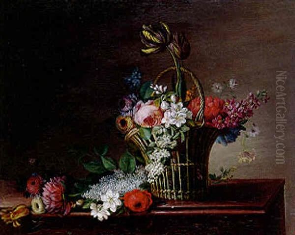 Corbeille De Fleurs Sur Un Entablement Oil Painting by Philippe Parpette