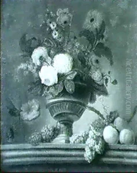 A Still Life Of A Vase Of Assorted Flowers Including        Roses... Oil Painting by Philippe Parpette